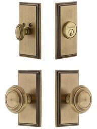 Grandeur Carre Entry Door Set, Keyed Alike with Circulaire Knobs in Antique Brass.